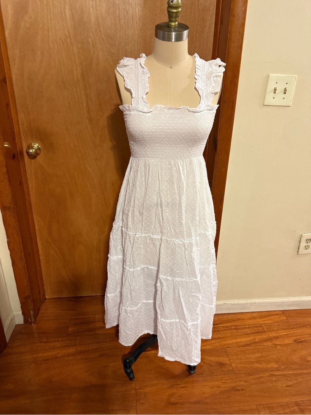 Hill House White Ruffle Strap Smocked Midi Dress